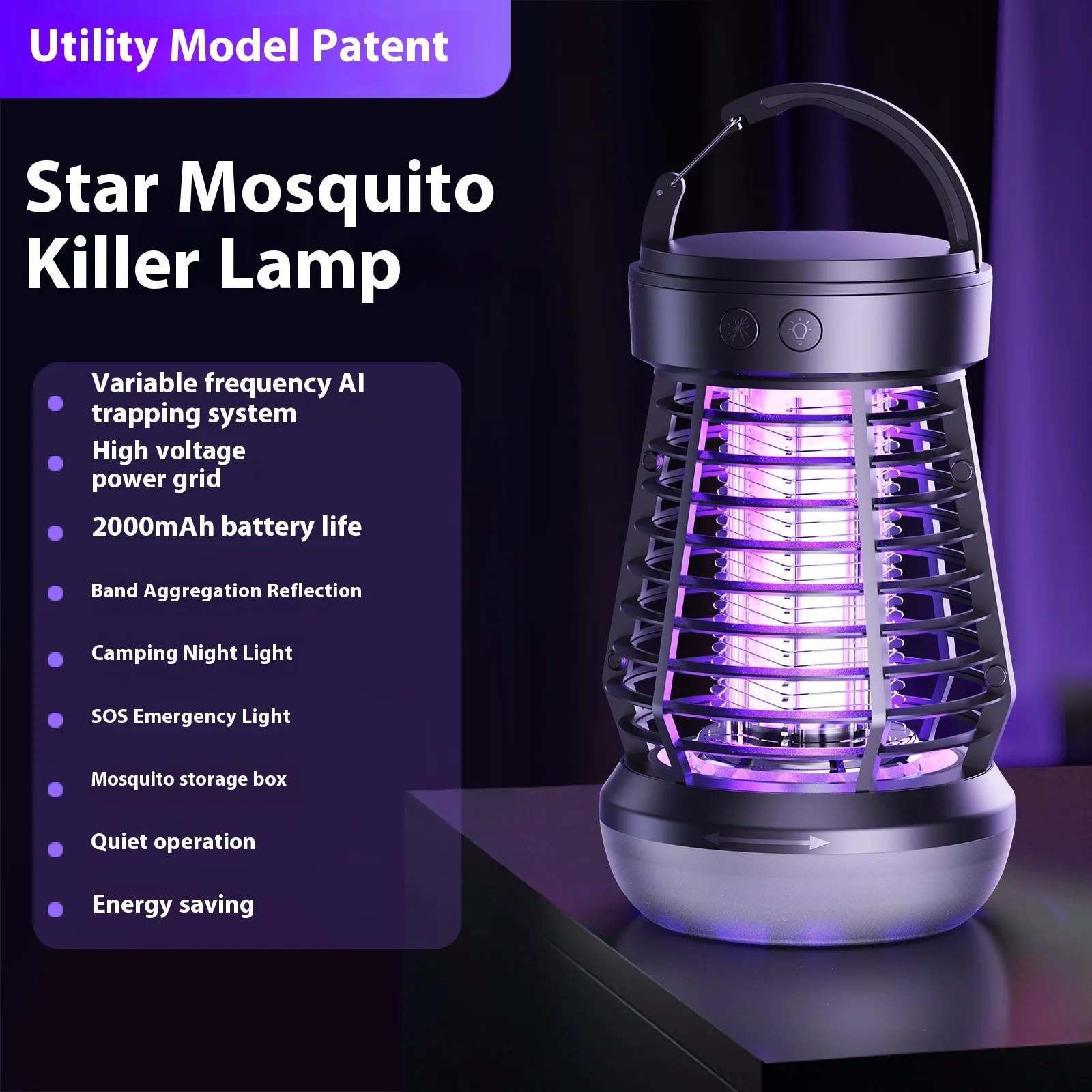 2in1 Mosquito Killer Lamp Electric Fly Catcher USB Rechargeable Electric Mosquito Swatter Electric Fly Trap With Night Light S0S Emergency Light Mosquito Killer Terrace Camping – image 7