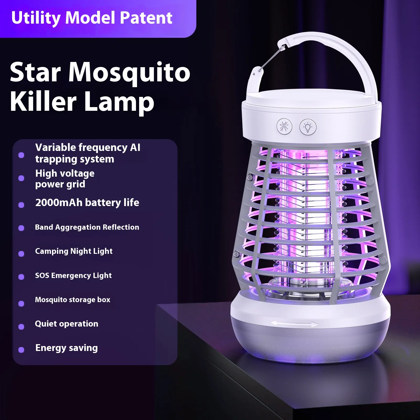 2in1 Mosquito Killer Lamp Electric Fly Catcher USB Rechargeable Electric Mosquito Swatter Electric Fly Trap With Night Light S0S Emergency Light Mosquito Killer Terrace Camping – image 8