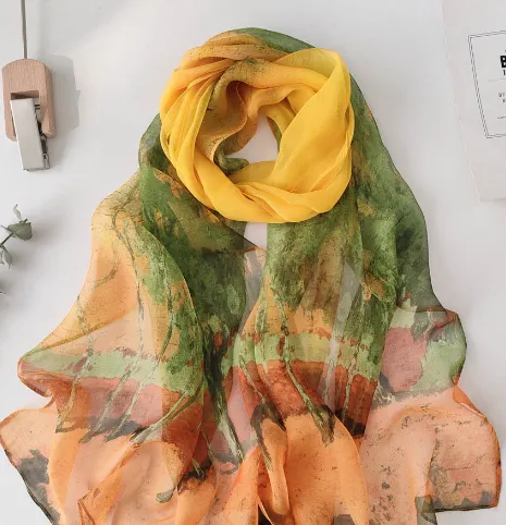 Summer Sunscreen Scarf Beach Scarf Long Women's Soft Plum Blossom Ladies Decoration Thin Scarf Scarf Brzezina Yellow Green - Shop at LoveMi