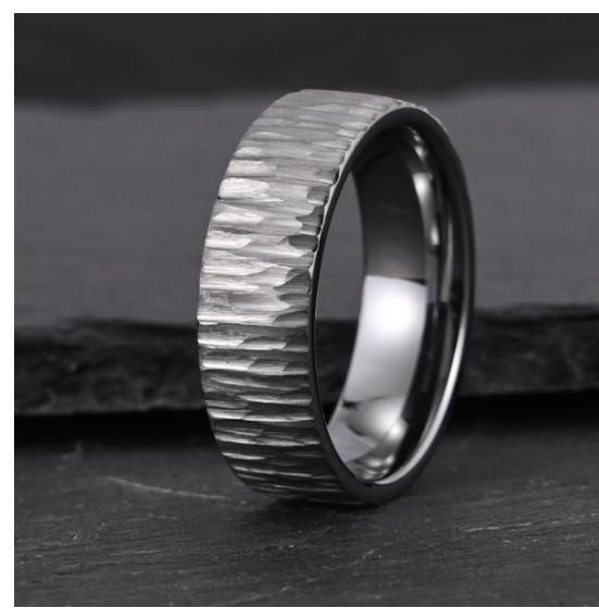 8 Wide Flat Hammer Pattern Natural Color Men's Rings