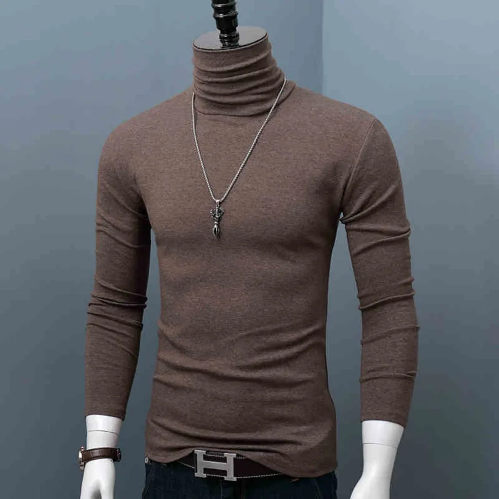 Men's High Neck Base Shirt Made Of Pure Cotton - Coffee