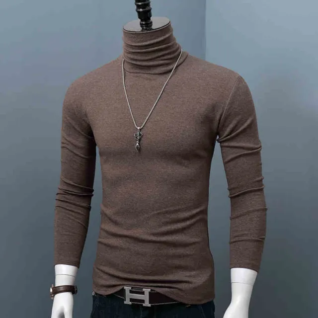 Men's High Neck Base Shirt Made Of Pure Cotton Coffee - Shop at LoveMi