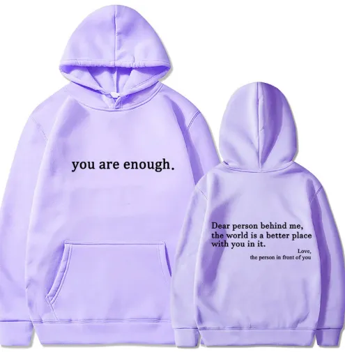 Fleece lined Plain Letter Print Pocket Drawstring Print Hoodie Light Purple Black Text - Shop at LoveMi