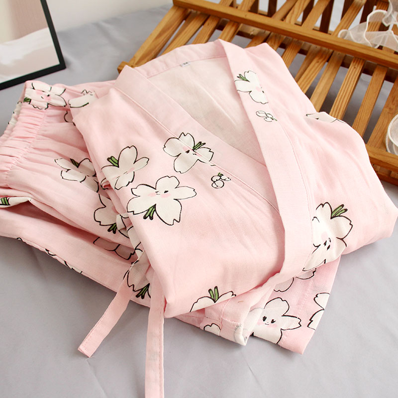 Women's Cotton Gauze Thin Kimono Pajamas