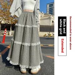 High Waist Slimming A- Line Large Skirt Half-length - Black And White Plaid Length - View 1