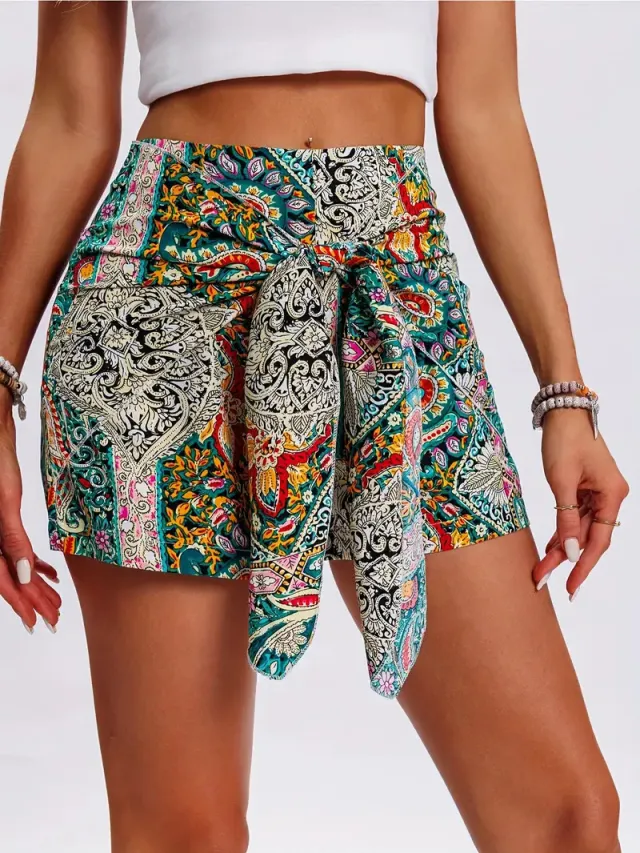 Slimming Lace Up Printed Irregular Skirt For Women Yellow - Shop at LoveMi