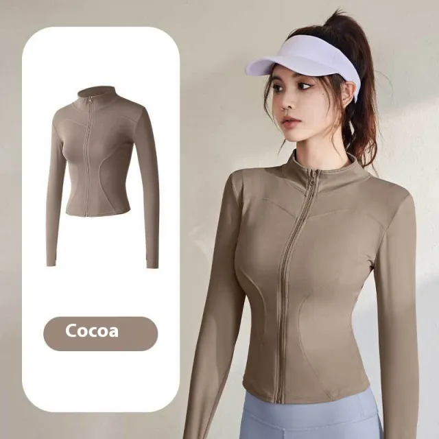 Sports Jacket Women's Long Sleeve Skinny Running Fitness Yoga Wear Cocoa Color L - Shop at LoveMi