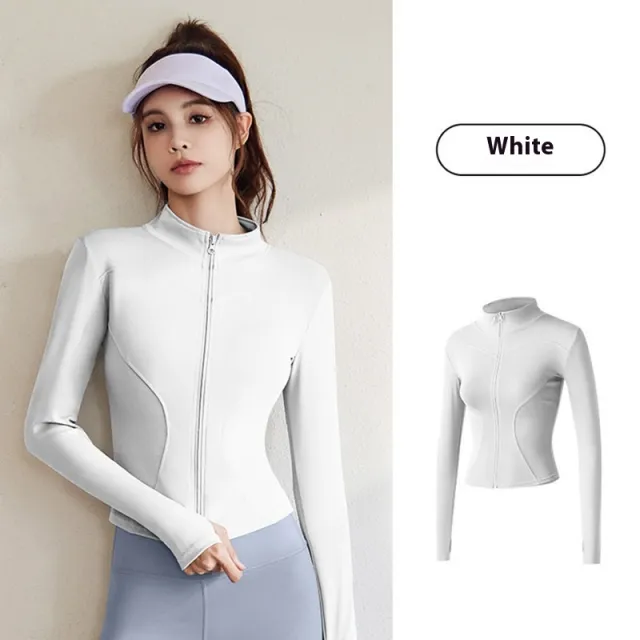 Sports Jacket Women's Long Sleeve Skinny Running Fitness Yoga Wear White - Shop at LoveMi