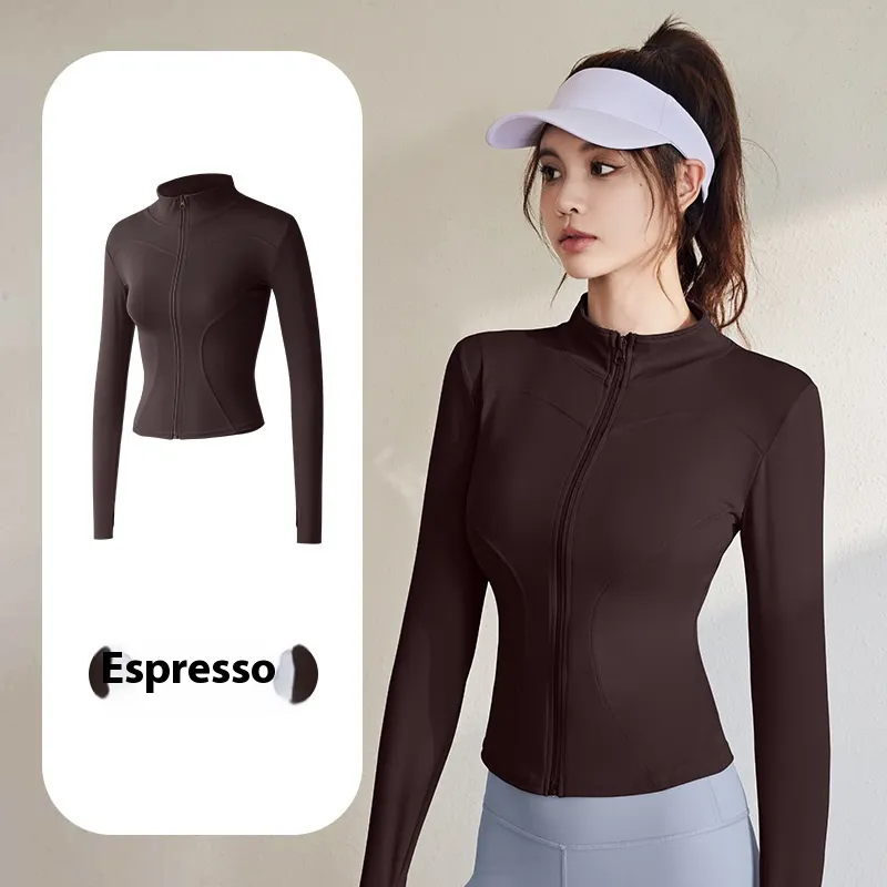 Sports Jacket Women's Long Sleeve Skinny Running Fitness Yoga Wear - Distilled Coffee