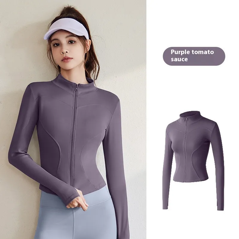 Sports Jacket Women's Long Sleeve Skinny Running Fitness Yoga Wear - Sauce Tomato Purple