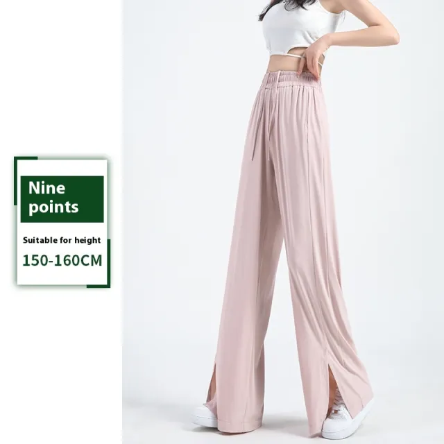 High Waist Drooping Straight Wide leg Pants Versatile Slimming Loose White Peach Pink Nine Points - Shop at LoveMi