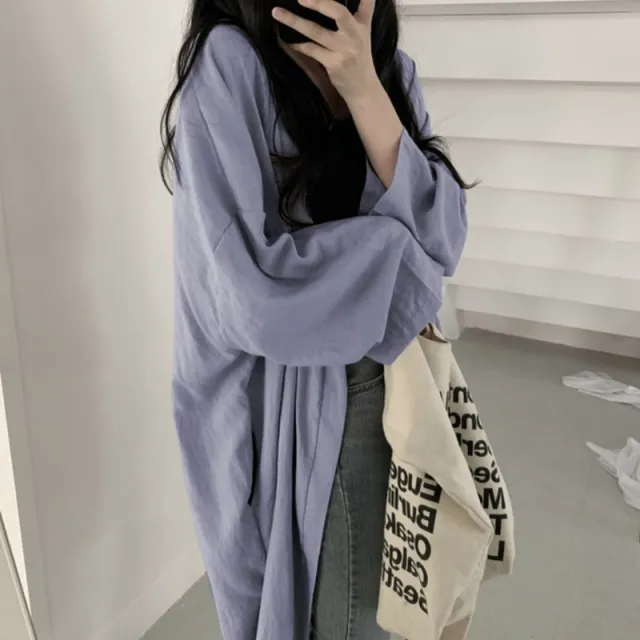 Summer Korean Style Loose Long Sleeve Cardigan Jacket Women's Shirt Purple - Shop at LoveMi
