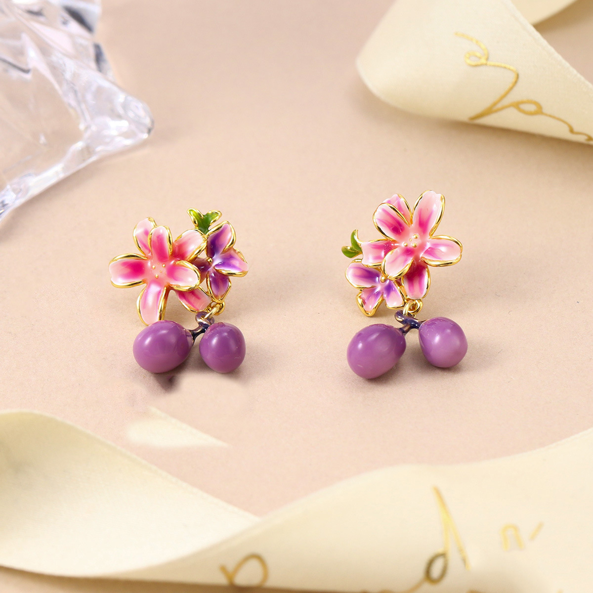 Oil Dripping Enamel Purple Graceful Earrings