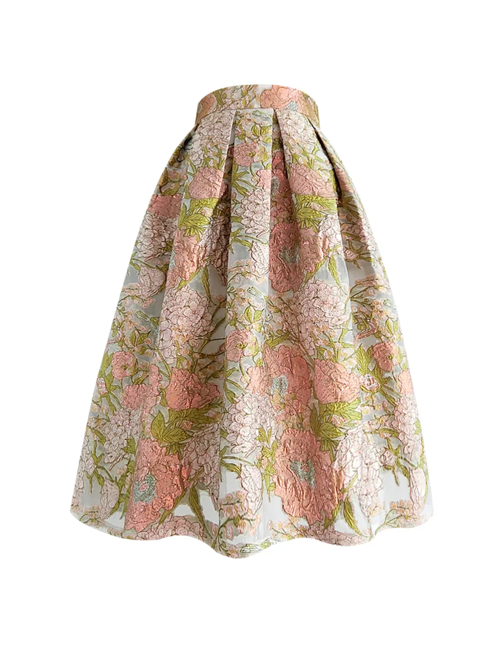 Organza Pettiskirt Embroidered High Waist Midi Skirt - Blue