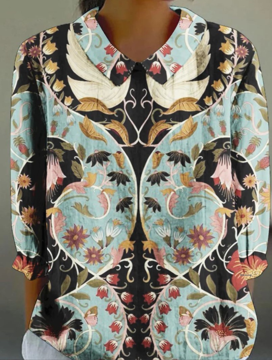 Women's Flower Digital Printed 34 Sleeves Shirt Top T shirt Batch Ncs01025041601 S - Shop at LoveMi