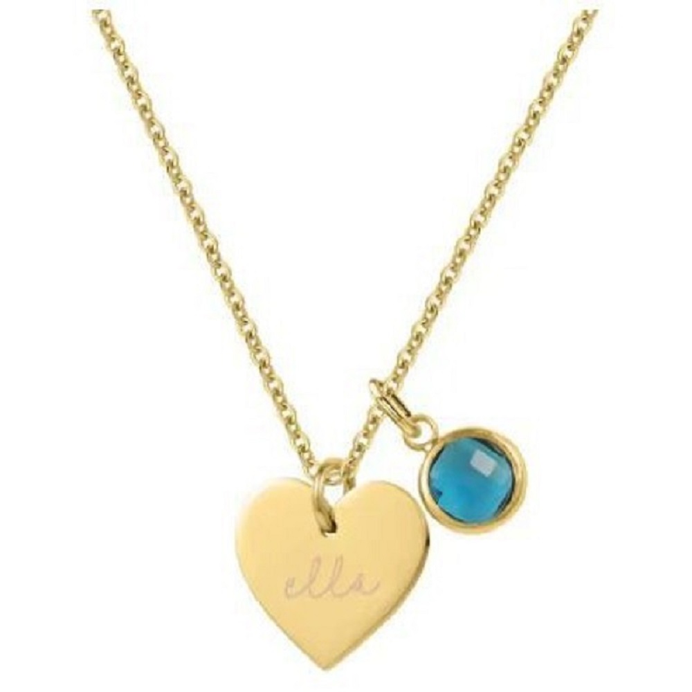 December Birthday Stone Heart Stainless Steel Love Name Necklace