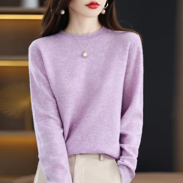 Solid Color Simple Pullover Cashmere Loose Sweater Jiahua Purple - Shop at LoveMi