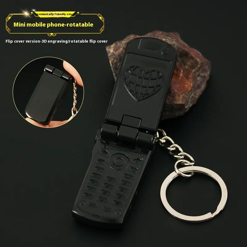 Creative Mini Small Mobile Phone Flip Rotating Keychain
