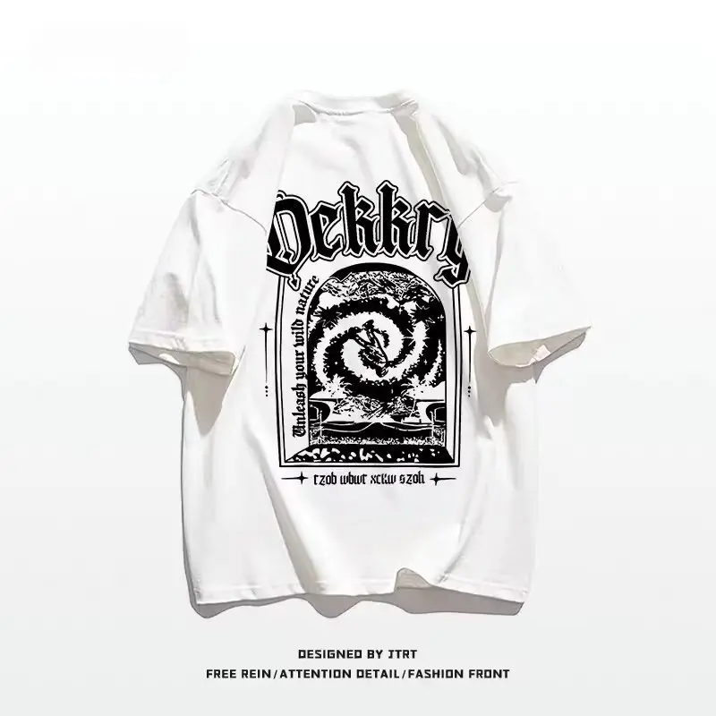 Cotton Summer High Street Fashion American Print Short Sleeve Casual T-shirt