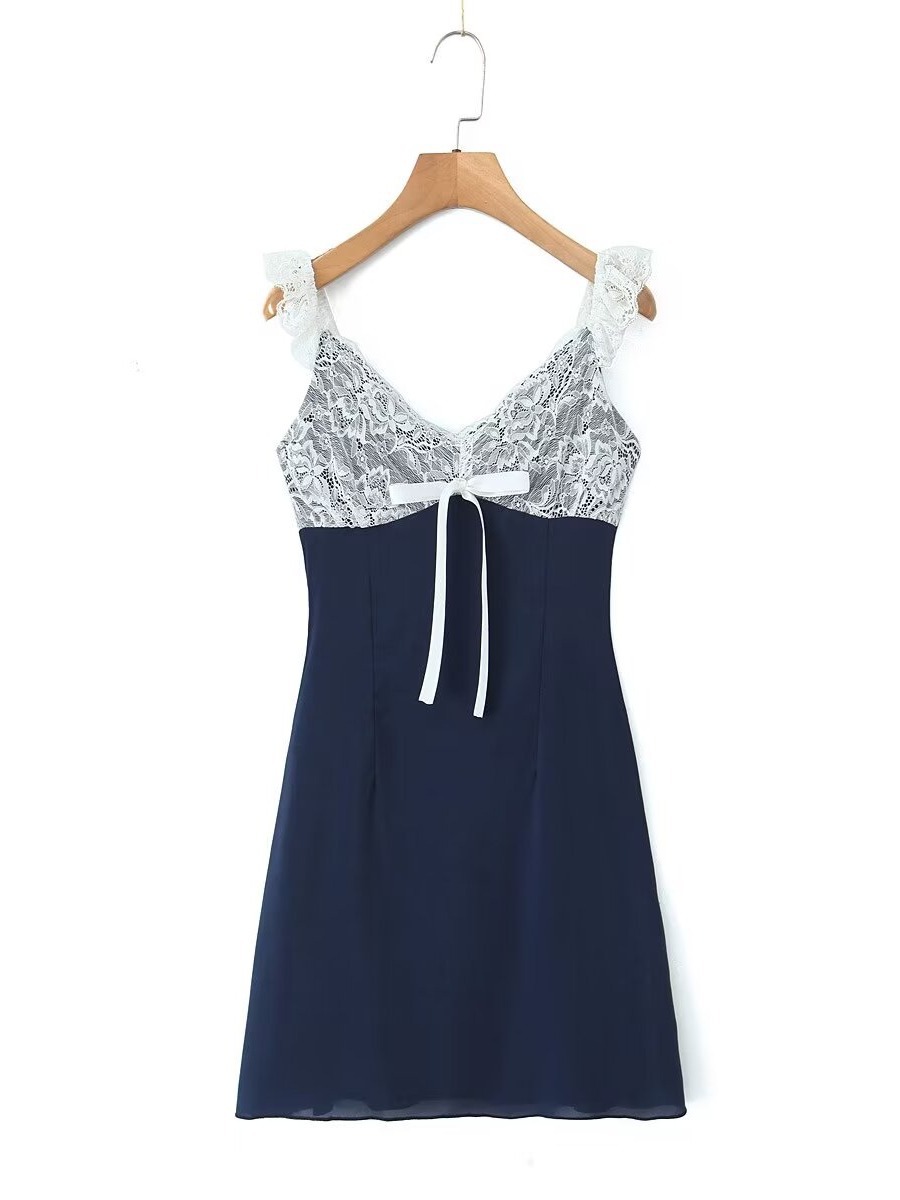 Summer Girl Lace Stitching High Waist Slim Strap Dress Skirt