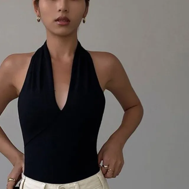 Advanced Sense Black V neck Halterneck Vest Black - Shop at LoveMi