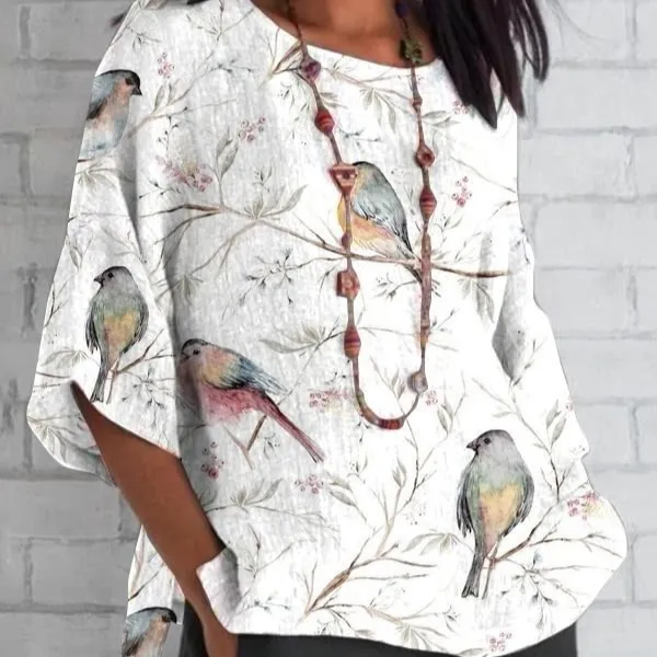 Women's Round neck Three quarter length sleeved T shirt Top Printed Style 1 - Shop at LoveMi