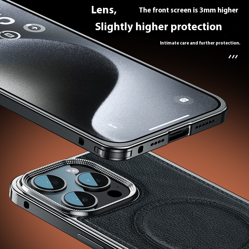 Phone Case Spring Fastener Leather Pattern Cover Drop-resistant Magnetic Suction