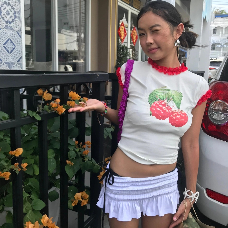 Slim Fit Patchwork Slimming Cotton Hot Girl Short Sleeve