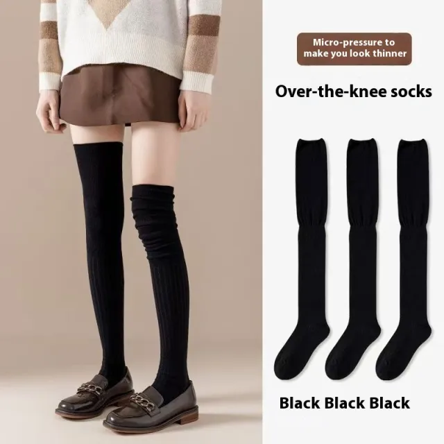 Maillard Long Tube Stitching Bunching Socks 3Pair Black - Shop at LoveMi