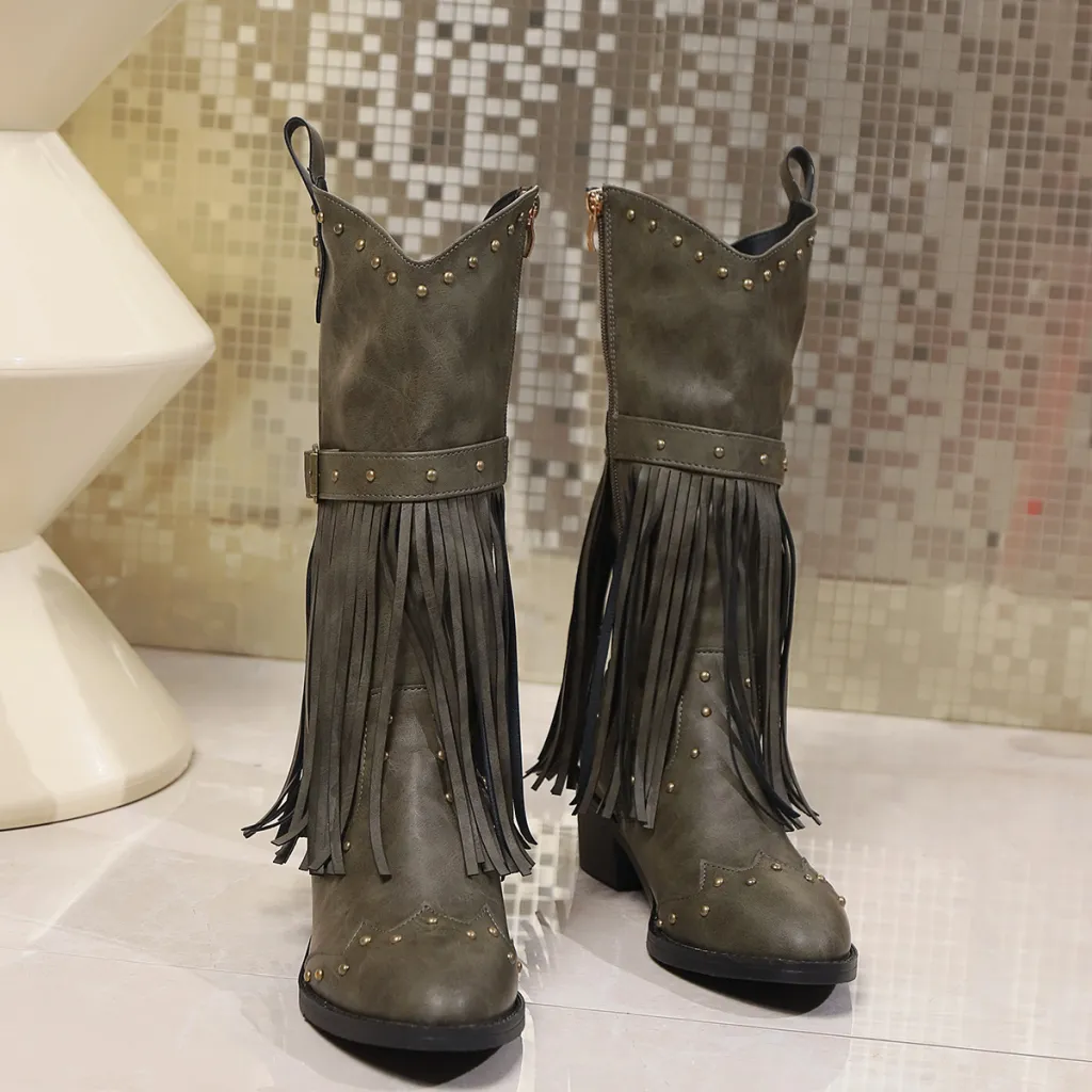 Retro Winter Fashion Square Heel Boots - Green