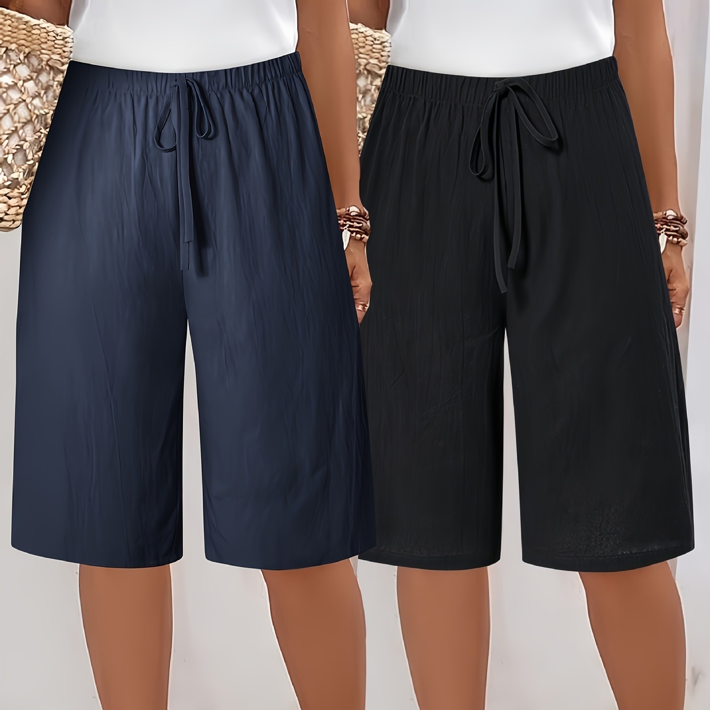 2PCs Plus Size WOMEN'S Shorts-casual Beach Pants