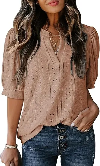 Women's Summer Business Casual Blouse V neck Short Sleeve Shirt Style3 - Shop at LoveMi