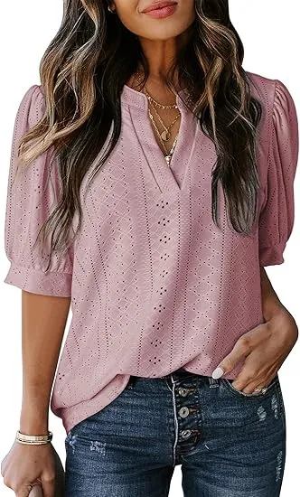 Women's Summer Business Casual Blouse V neck Short Sleeve Shirt Style1 - Shop at LoveMi