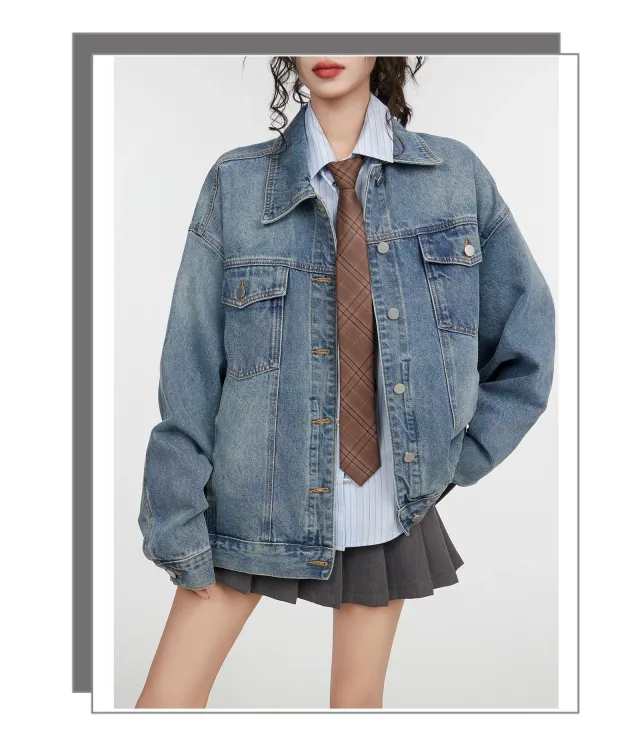Retro Blue Denim Coat Women's Loose Blue - Shop at LoveMi