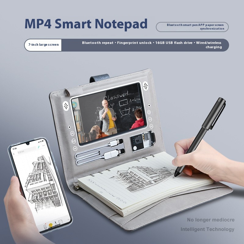Multifunctional Video Playback Notebook Fingerprint Lock Wireless Charging Notepad
