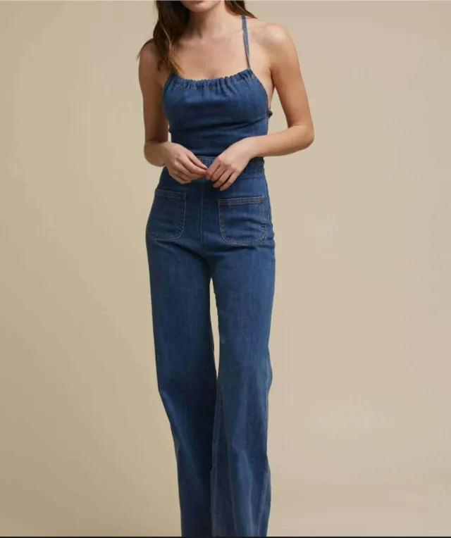 Slim Fit Slimming Fashion Street Retro Style High Waist Denim Jumpsuit Blue - Shop at LoveMi