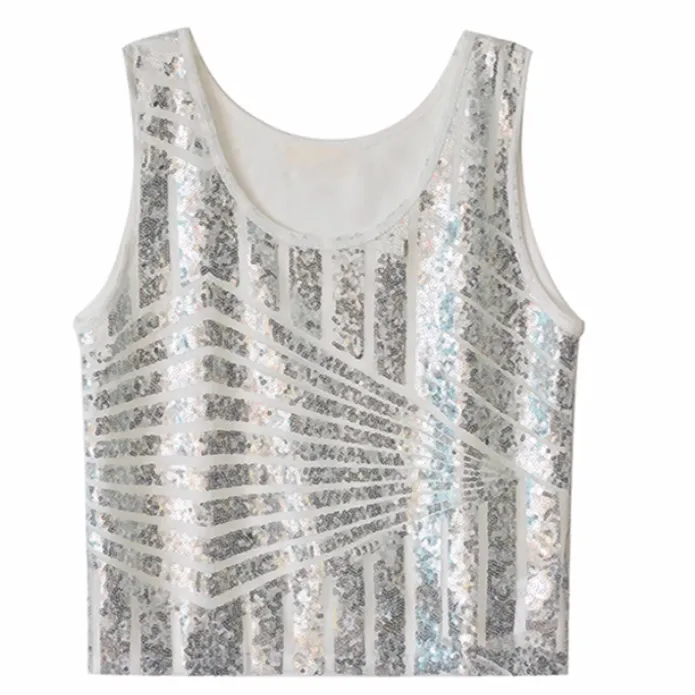 Cropped Nightclub Disco Sleeveless Top - White