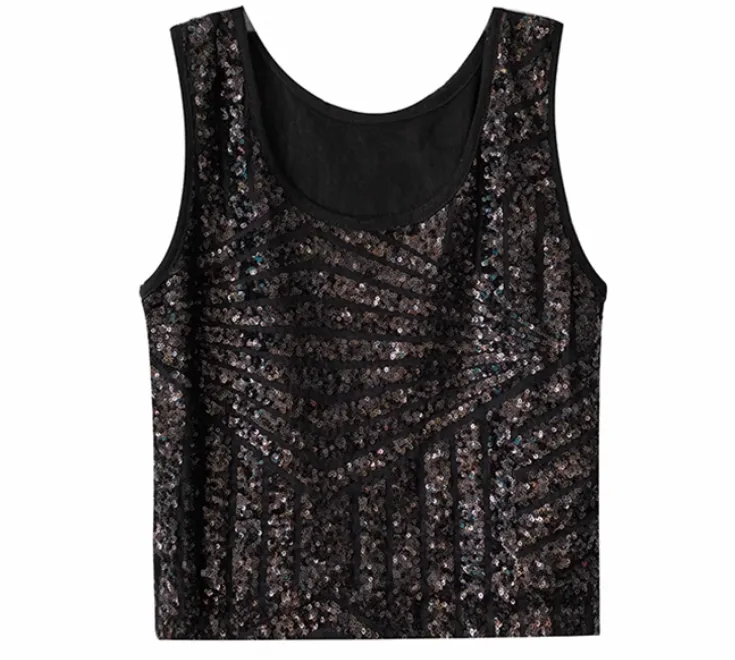 Cropped Nightclub Disco Sleeveless Top - Black