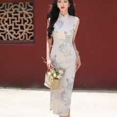 New Summer Girl's New Republic Of China Style Sleeveless Daily Dress - Blue And White - View 1