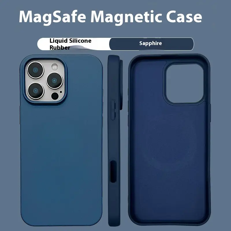 Magnetic Phone Case for iPhone, Liquid Silicone TPU Protective Cover — Sapphire Blue, Apple 16