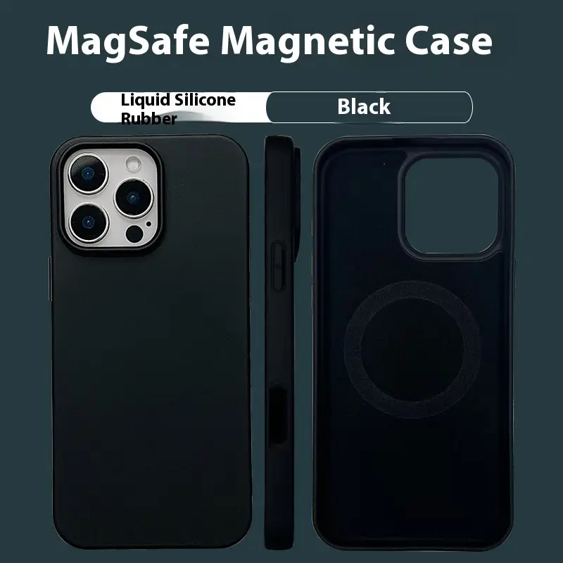 Magnetic Phone Case for iPhone, Liquid Silicone TPU Protective Cover — Black, Apple 14plus