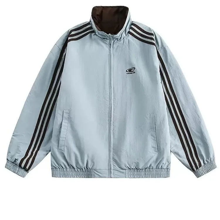 American Retro College Style Reversible Jacket - Blue