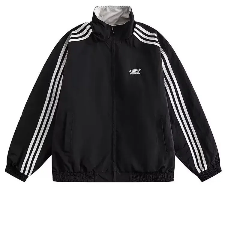 American Retro College Style Reversible Jacket - Black