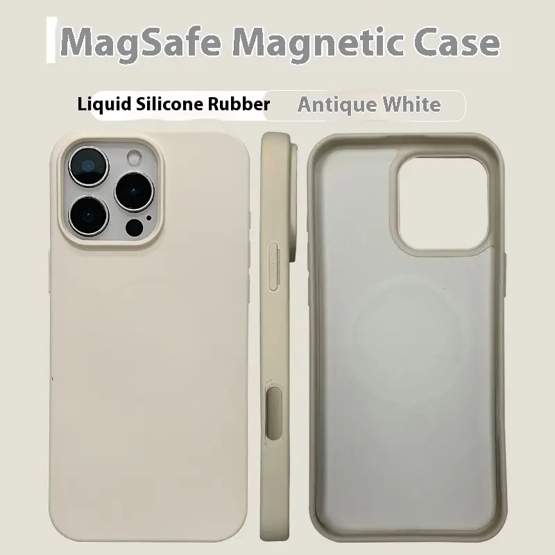Magnetic Phone Case for iPhone, Liquid Silicone TPU Protective Cover — Antique White, Apple 16