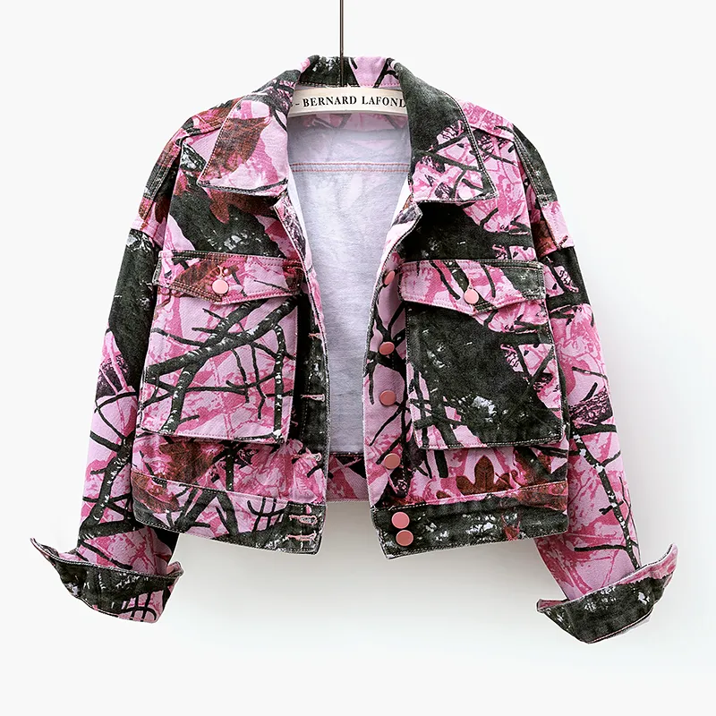 Printed Big Pocket Jacket Cardigan Versatile Casual Top - Pink