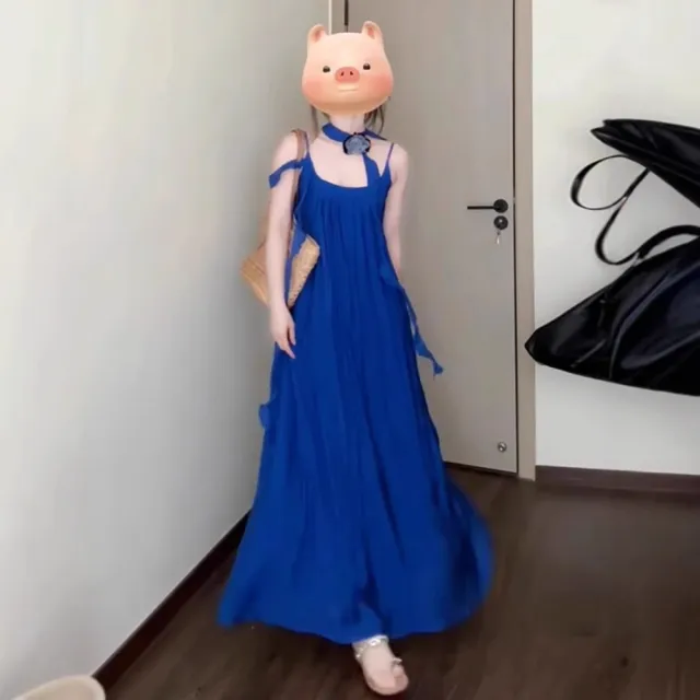 Temperament Wear Blue Suspenders Dress Blue - Shop at LoveMi