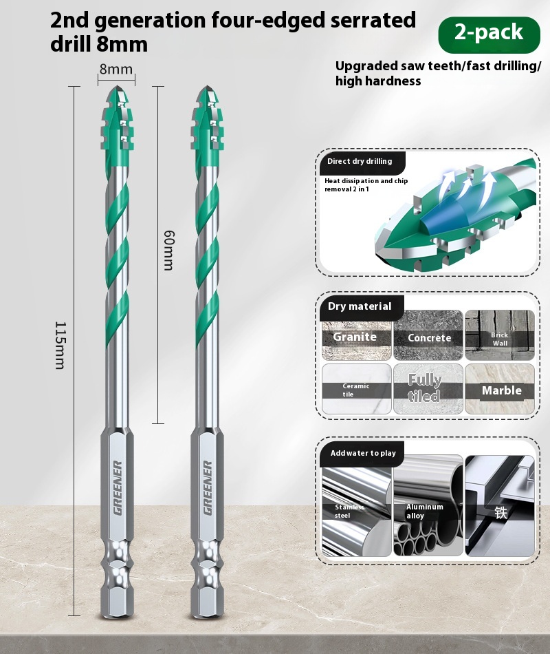 Four-blade Serrated Eccentric Bit Tile Concrete Punching Special