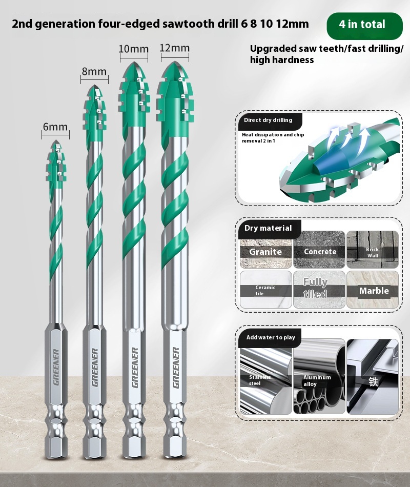 Four-blade Serrated Eccentric Bit Tile Concrete Punching Special
