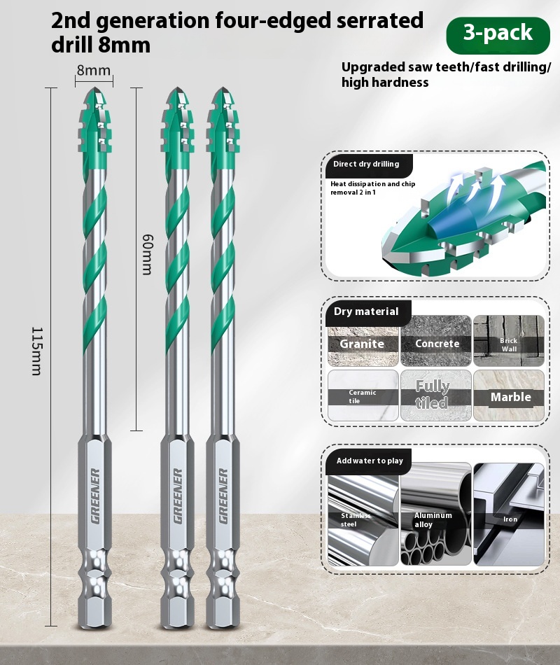 Four-blade Serrated Eccentric Bit Tile Concrete Punching Special