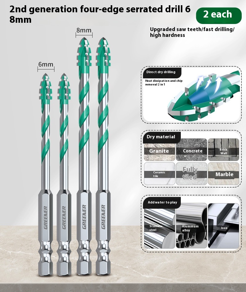 Four-blade Serrated Eccentric Bit Tile Concrete Punching Special